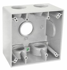 Weatherproof 2-Gang 2-5/8" DEEP Box w/ 5 Five 1" Holes GRAY Metal Outdoor