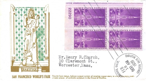1939 FDC, #852, 3c Golden Gate International Exposition, Cachet Craft, PB4