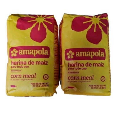 AMAPOLA CORN MEAL BAKING FLOUR PUERTO RICAN FOOD HARINA MAIZ X2 PACKS OF 2lb.