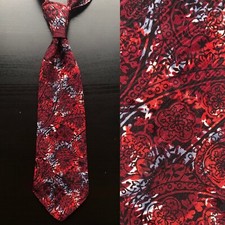 Ornate Paisley Moir  Swing Tie 1930s 1940s EUC VTG Art Deco Red Burgundy Swing