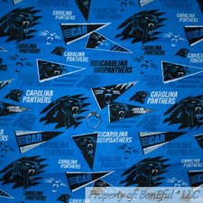 BonEful FABRIC FQ Cotton Quilt Blue White B&W Carolina Panthers Baseball NLB USA