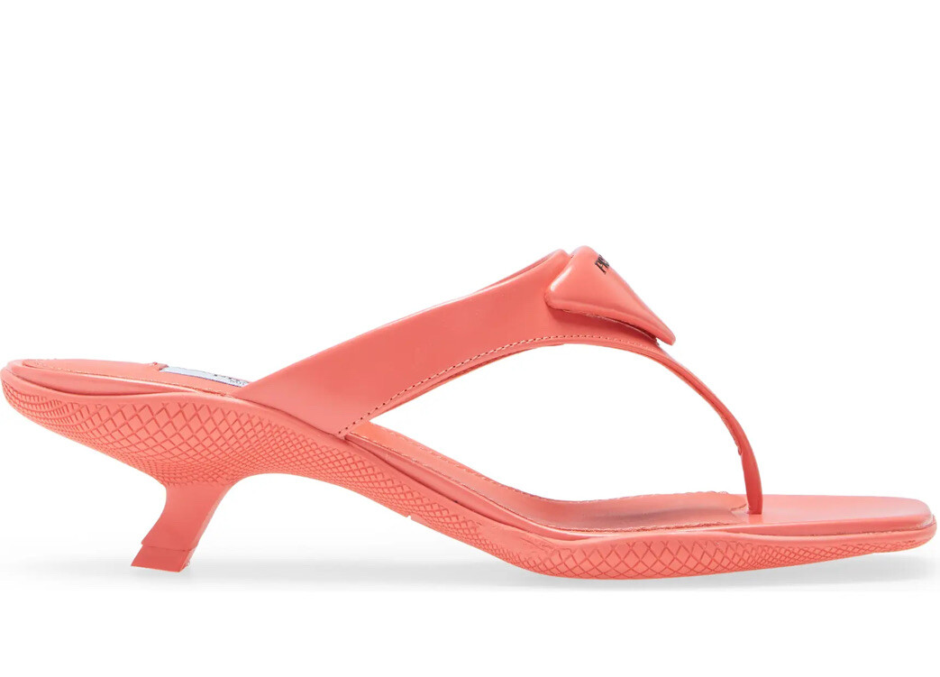 PRADA 'Triangle Logo Leather Kitten-Heel Thong Sandals