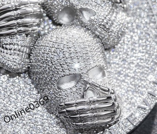 Halloween Gift For Men's Genuine Moissanite 3 Skull in 3D Disk Pendant Silver - Picture 4 of 7