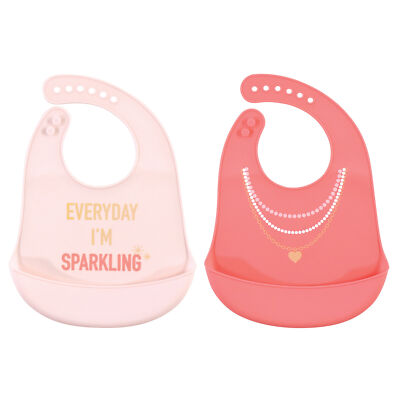 Little Treasure Baby Girl Silicone Bibs 2pk, Sparkling, One Size