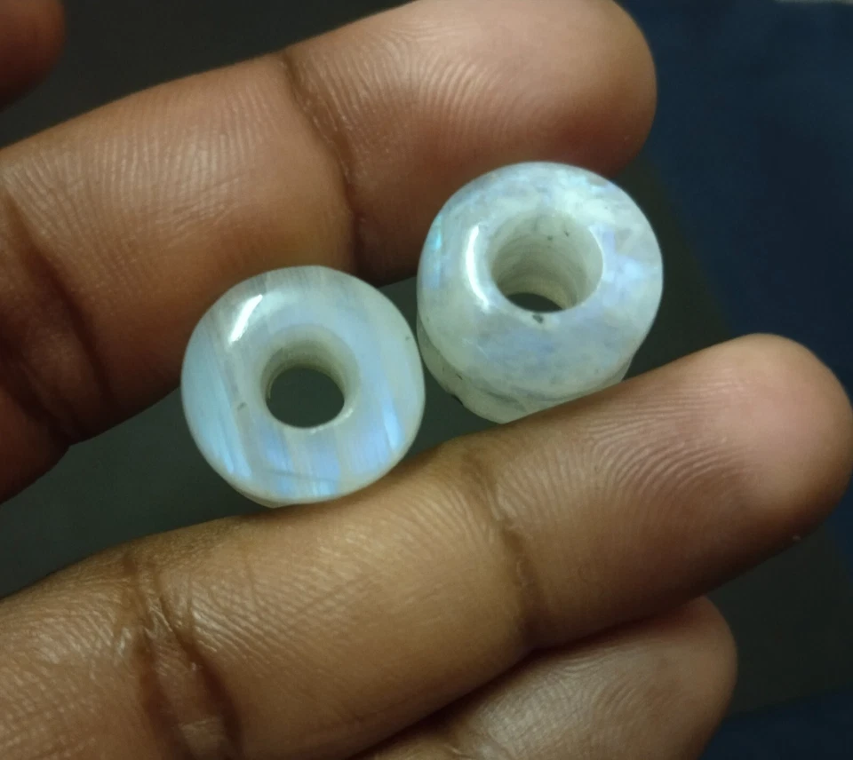 Natural Rainbow Moonstone-Double Flared Side- Tunnel Earplugs- Gauges Plug - Image 2 of 4
