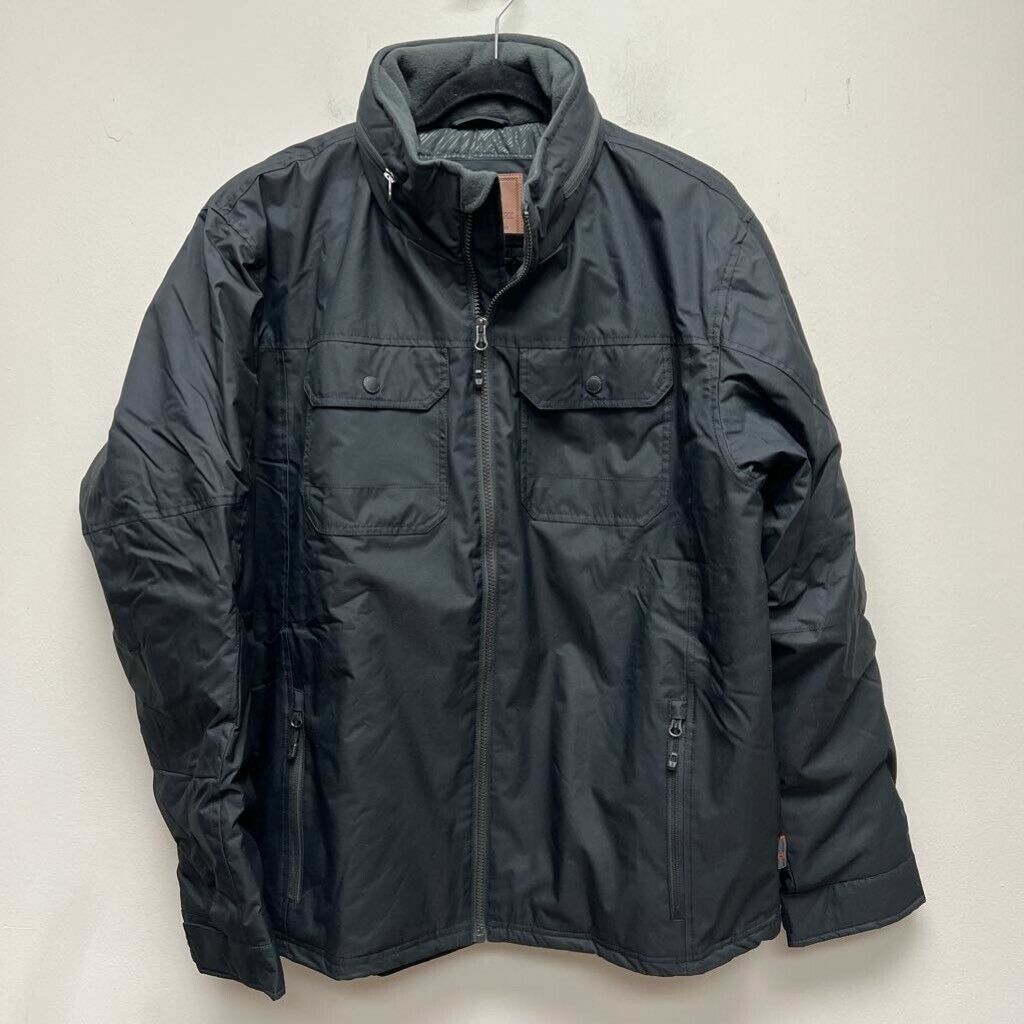 Black Flap Pockets Mock Neck Zipper Lined L M S