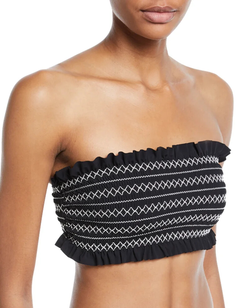 $118 NWT Tory Burch Black New Ivory Costa Bandeau Swimsuit