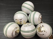 BLACK ASH PREMIUM GRADE PACK OF 6 WHITE CRICKET LEATHER BALLS 156 GRAMS
