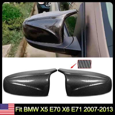 For BMW X5 E70 X6 E71 Side Mirror Cover Caps Wing Carbon Fiber 2008-2012 2013
