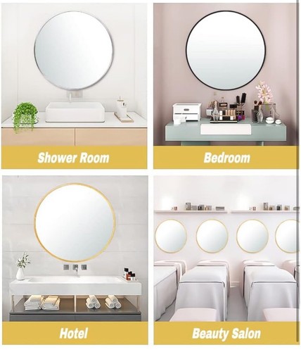 Round Mirror 24” Wall Mounted Circle Vanity Mirror Frame Modern Decor Gold - Picture 6 of 8