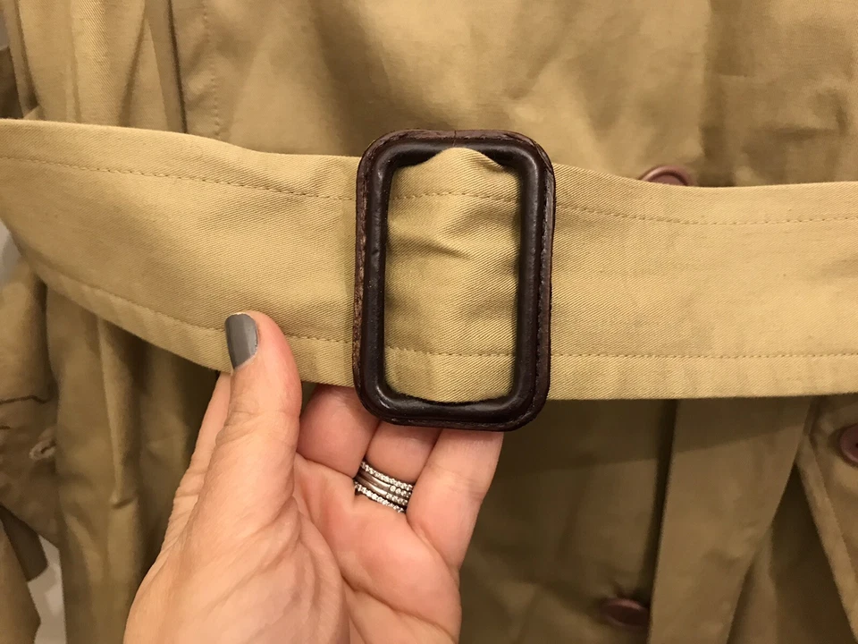 NUEVO $295 Assets Andrew Fezza Clásico Largo Abrigo de Lluvia Trinchera Caqui Tostado Marrón 44R Foto 3 de 4