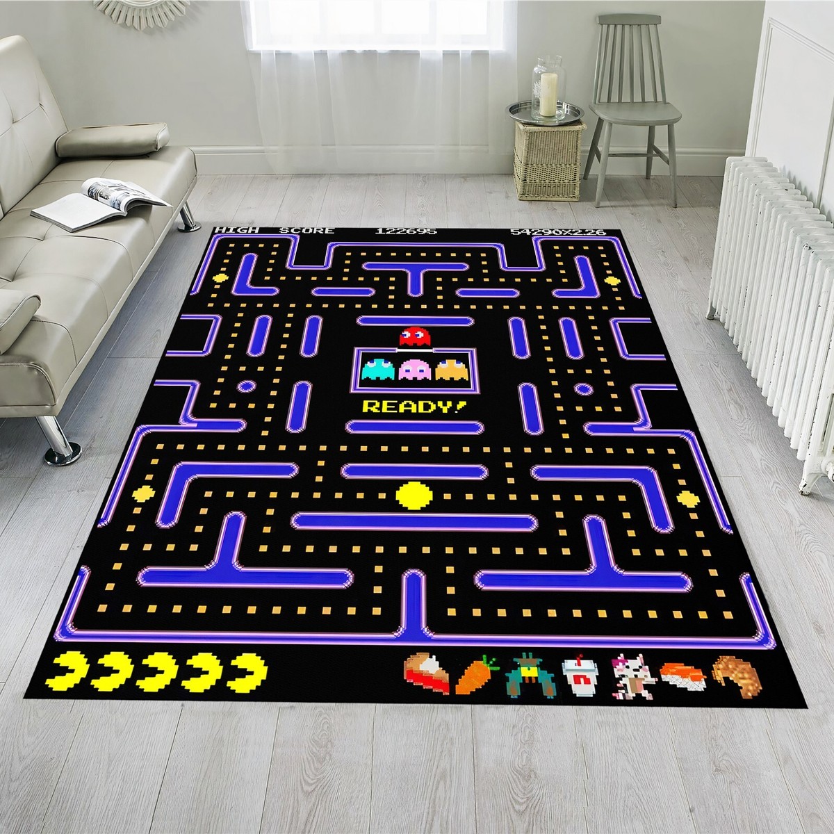 Gamer rug, fun rug, game room rug, arcade rug, video game