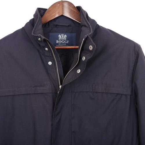 Boggi Milano Men Navy Virgin Wool Packable Hood Coat Full-Zip Jacket  IT 52 US L - product listing photo