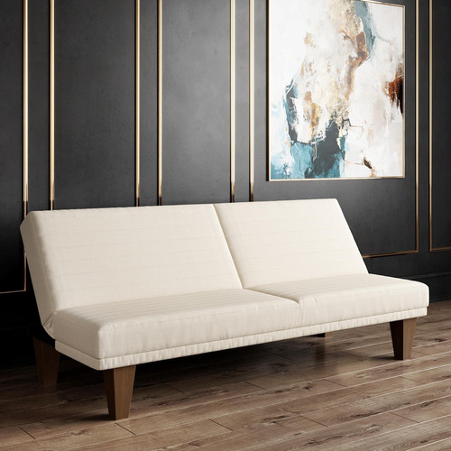 DHP Dillan Convertible Futon Couch Bed Microfiber Upholstery Wood Legs - Tan