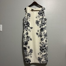 NWT Talbots Black/White/Grey Floral Midi Dress sleeveless print V-neck 12p