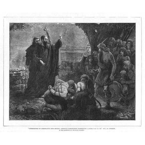 Christian Missionaries Interrupting a Human Sacrifice in Britain Old Print 1878