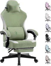Gaming Chair Fabric High Back with Footrest Ergonomic Computer Seat Green