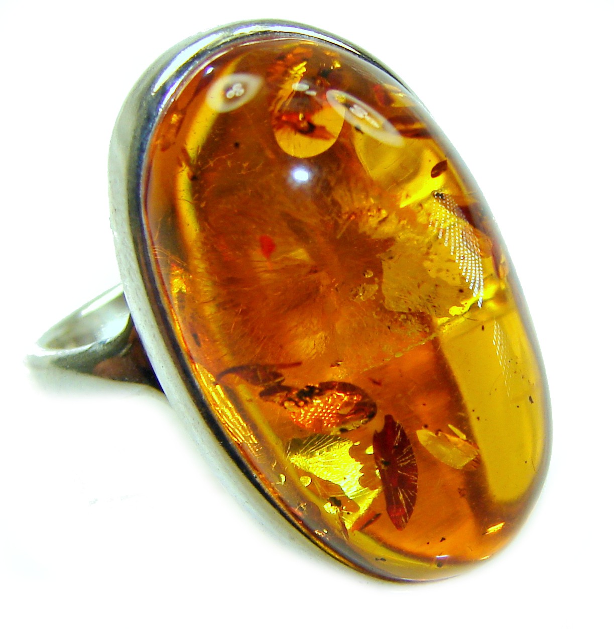 Amber Sterling Silver Ring Size: 7 Adjustable 925 Handcrafted Gemstone Jewelry