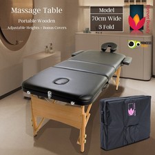Wooden Portable Massage Table 3 Fold Beauty Therapy Bed Chair Waxing 70cm BLACK