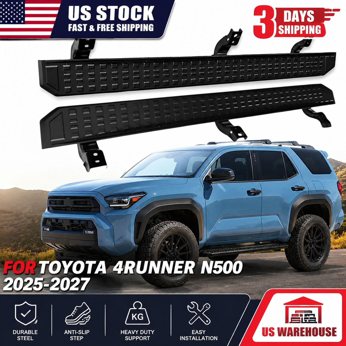 Running Boards Side Steps Pedal Nerf Bars Fits for Toyota 4Runner