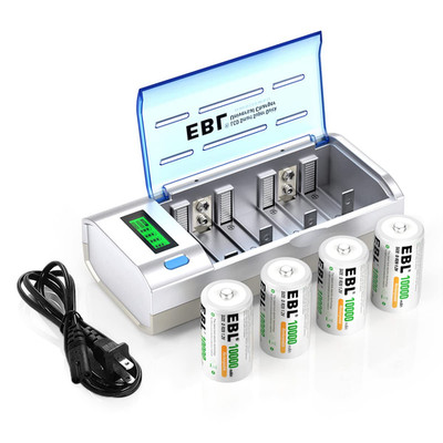D Cells 10000Mah Rechargeable Batteries (4 Counts) with C D 9V AA AAA Battery Ch