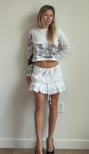 Y2K Cotton Mini Skirt L large white vintage ruffle beach cute casual coquette
