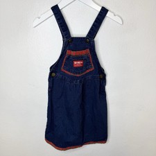 Vintage Vestbak Oshkosh B gosh Blue Denim Red Plaid Jumper Overall Dress Girls 5