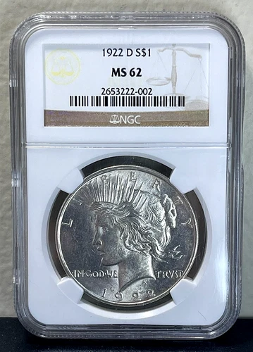 1922 D SILVER Peace Dollar NGC MS 62 Uncirculated $1 Coin
