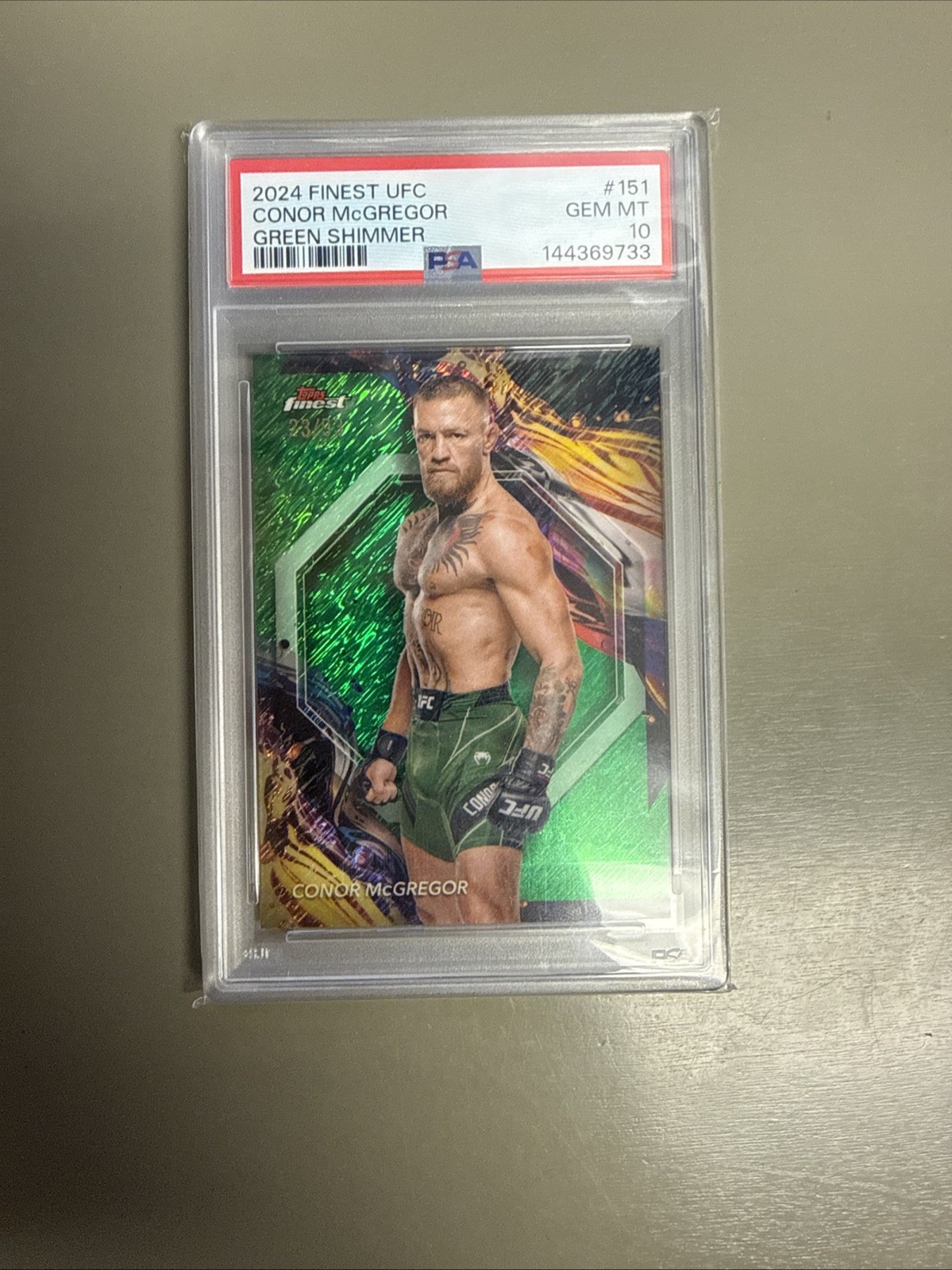 2024 Topps Finest UFC Conor McGregor 04/93 Green Shimmer Uncommon #151 SP PSA 10
