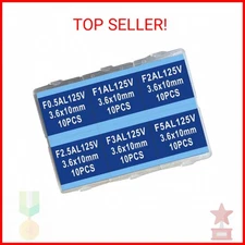60PCS 3.6X10mm Mini Fuse 125V 0.5A 1A 2A 2.5A 3A 5A amp Fuse Assortment Kit Chri