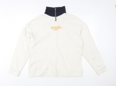 Sweatshirt Unisex Erwachsene UK Größe M muah muah weiß 1/4 Reißverschluss