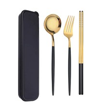 Stainless Steel Portable Tableware Gift Set - Titanium Gold Plated Forks, Spoons