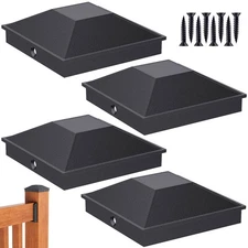 4x4 Post Caps Black(Actual 3.5" x 3.5"), 4 Pack Aluminum Metal Fence Post Cap...
