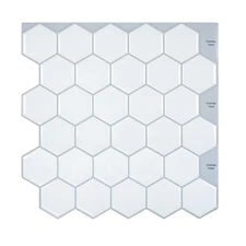 10-Sheet White Hexagon Peel and Stick Backsplash, Self-Adhesive Stick on Back...