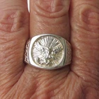Large Vintage 1990's Sterling Silver BIKER SIGNET Flying EAGLE in Sun RING SZ 10