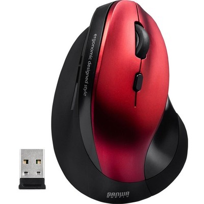 Ergonomic Wireless Mouse, 5 Buttons, Blue LED, Red