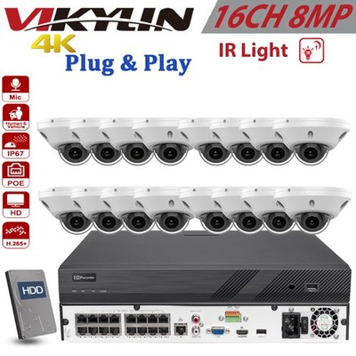 Vikylin 16CH 16POE NVR Kits 4K 8MP IP Camera IR POE 2 Way Audio Speed Dome Lot