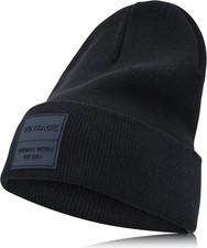 Beanie Hats Unisex Warm Winter Hat Knit Cuffed Beanies Vintage Patch Beanie