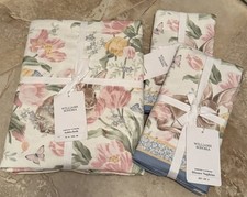 Williams-Sonoma GARDEN FLOWERS 70 x108 TABLECLOTH 8 NAPKINS EASTER BUNNY