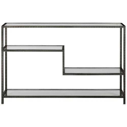 Uttermost Leo Iron and Glass Accent Console Table in Aged Gunmetal Gray - Picture 3 of 7