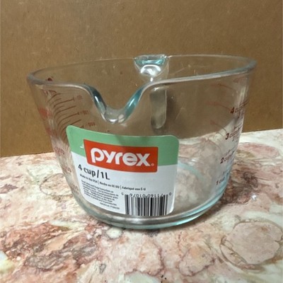Pyrex 4 Cup/1L Glass Liquid Measuring Cup, Clear, Measurement Markings
