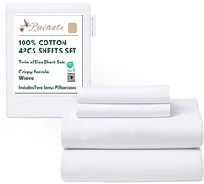 4 Pcs Cotton Sheets - 100% Natural Cotton Soft Lightweight & Breathable Crisp...