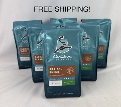 !6 BAG DEAL! 12oz Each, DECAF Caribou, Caribou Blend Ground Coffee Medium Roast.