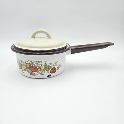 Vintage Corning Ware Spice Of Life Enamelware 6'' Saucepan with Lid 1970s