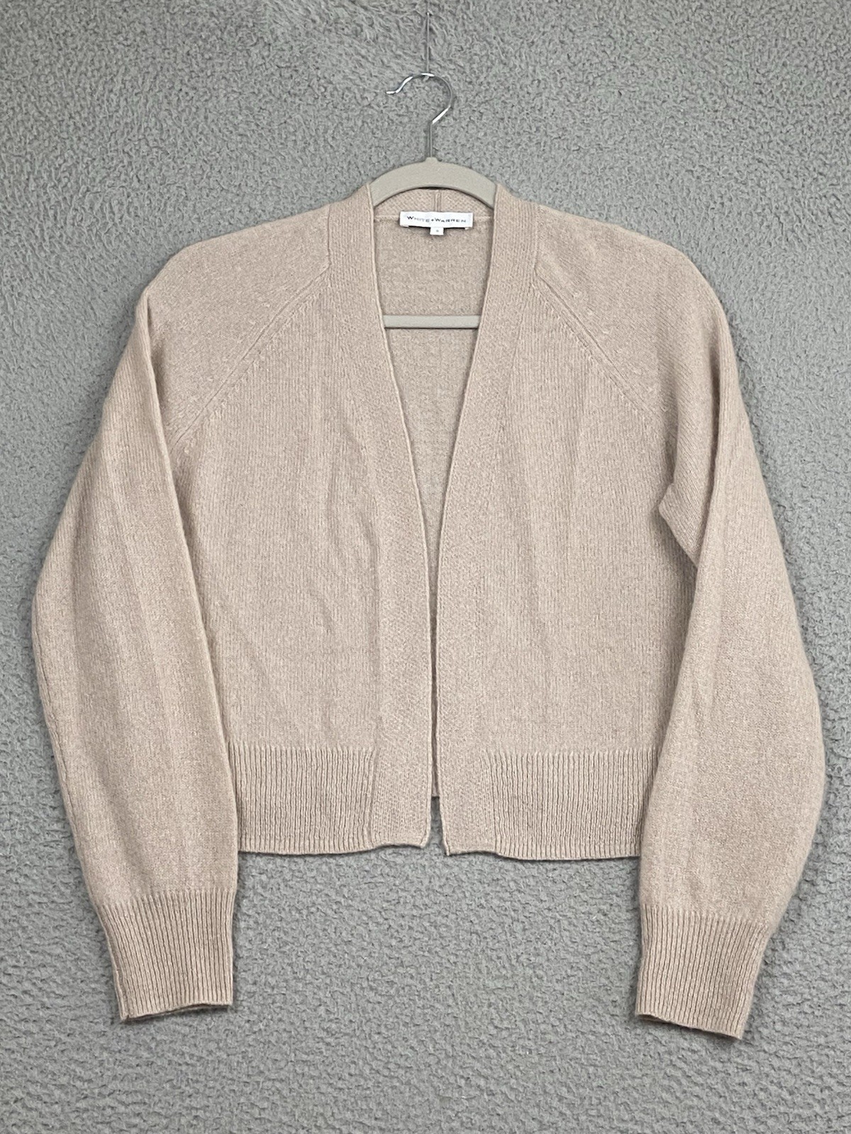 White + Warren 100% Cashmere Open-Front Cardigan Size Small Beige Excellent