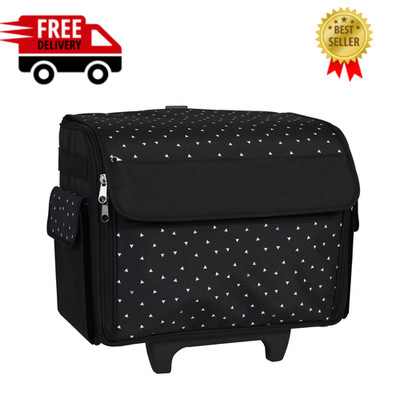 Everything Mary Rolling Sewing Machine Tote Storage Transport Wheels Black White