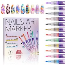 12 Colors Nail Art Pens Set 0.7 MM Nail Polish Pen DIY Art Marker Nail Doodle...