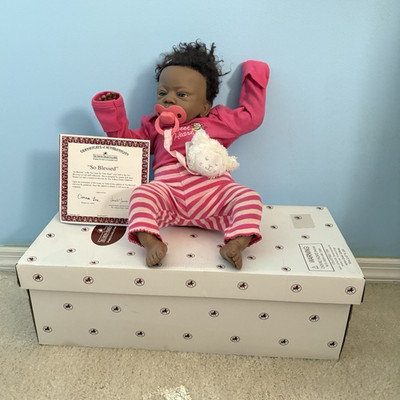 The Ashton-Drake Galleries So Blessed Baby Doll Dark Curly Black Hair COA