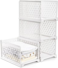 4 Pack 38" Stackable Plastic Storage Basket, Plastic Foldable Closet Organizer S