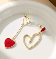 Valentine's Day Red goldtone Heart Drop Earrings, Stud,dangle, Lightweight,